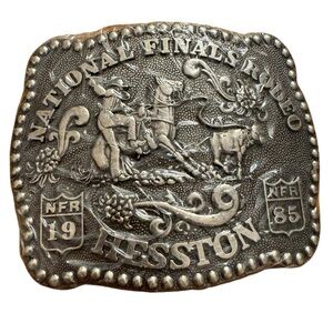 NWT Vintage 1985 National Finals Rodeo Hesston Silver Toned Belt‎ Buckle
